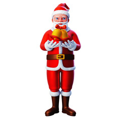 3D character of santa claus showing christmas bells,presenting, Merry Christmas and Happy New Year, 3d illustration and rendering