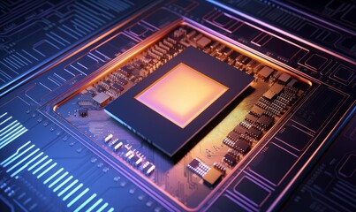 central processing unit, working processing technology, Nanotechnology Computing Technology, Conceptual CPU on circuit board,3d rendering, Generative AI 
