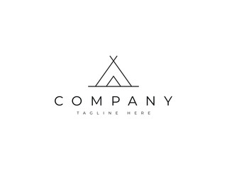 minimal tent camp outdoor logo design - obrazy, fototapety, plakaty