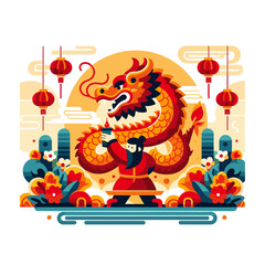 Simple Flat Illustration Vector Chinese Newyear Year Of Dragon - 01