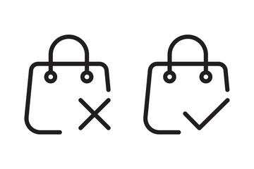 Shopping bag icon. Cross and checkmark symbol. Vector illustration