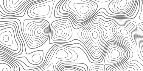 Gray topographic line contour map background, geographic grid map. Concept of a conditional geography scheme and the terrain path. Dark background. Vector illustration. - obrazy, fototapety, plakaty