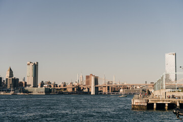 New York city Manhattan skyline seen from Brooklyn waterfront