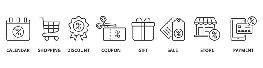 Black Friday banner web icon vector illustration concept with icon of calendar, shopping, discount, coupon, gift, sale, store, payment