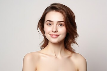 Obraz premium Portrait of a happy, confident, and healthy Caucasian woman with glowing skin and positivity. Generative AI