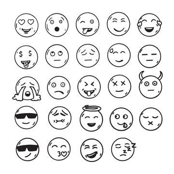 Set of emoji face expression hand drawn illustration element vector