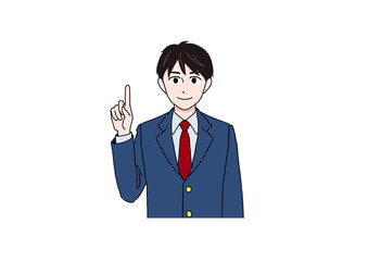 笑顔で指さしする男子高校生
