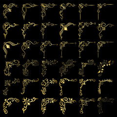 Gold vector illustration of decorative corner frame set. Hand Draw of Corners Different Shapes golden corner frame vintage frame decoration, Gold floral ornaments. 