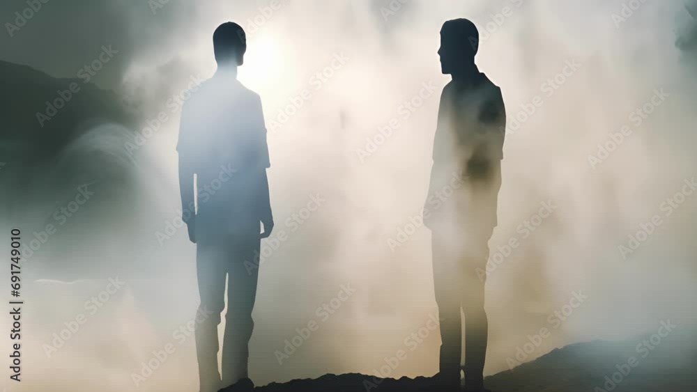 Poster two distant figures standing side by side a simmering hostility detectable beneath the seemingly con