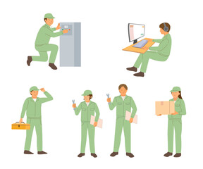 作業着を着て仕事をする人々