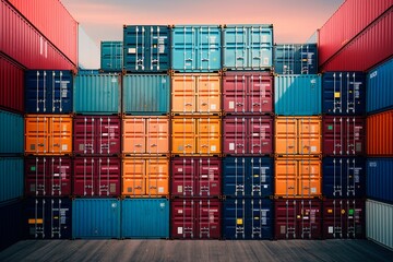 Background cargo in containers freight ships for import export business. Generative AI 