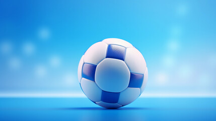 Fototapeta premium Blue and white soccer ball on a blue background with a subtle gradient and shadow, depicting sports and team themes.