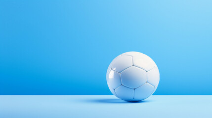 Naklejka premium White soccer ball on a blue background with copy space.