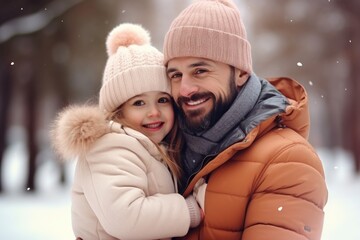 Fototapeta na wymiar Happy family having fun while travel outdoor in winter enjoying time together comeliness