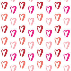 Vector seamless pattern of different color hand drawn doodle sketch heart isolated on white background