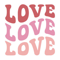 Vector pink groovy love lettering isolated on white background