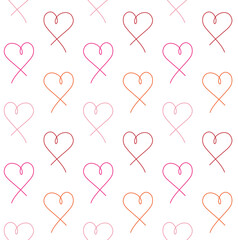 Vector seamless pattern of different color hand drawn doodle sketch heart isolated on white background