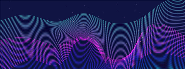 Blue black and purple violet vector tech modern futuristic with line in glowing background. Technology abstract lines on with wave swirl, frequency sound wave, twisted curve lines with blend effect.