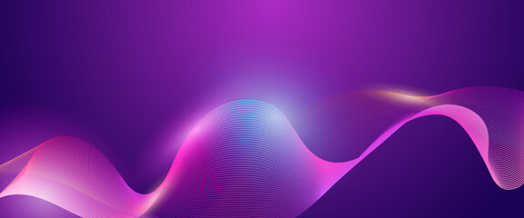 Purple violet and blue vector tech line modern abstract background. Technology modern business wave line banner background - obrazy, fototapety, plakaty