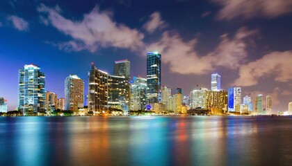 Fototapeta na wymiar Miami city skyline with skyscrapers on the water