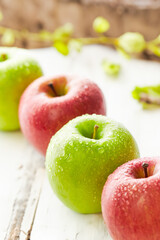 Fresh apple with water droplets