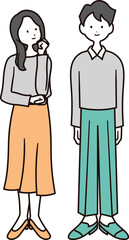 私服の男性と女性の全身のイラスト素材セット