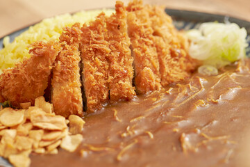 Pork cutlet with delicious Curry sauce on a plate  