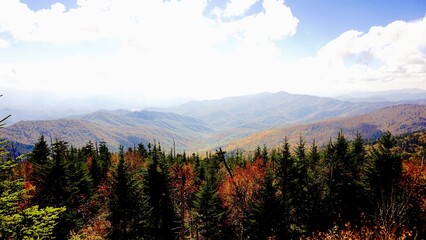 Great Smoky Mountains National Park, Tennessee. Blue Ridge Mountains, North Carolina. Appalachian. hiking. Good views for colorful outdoor foliage. gorgeous peak fall color. red yellow orange golden.