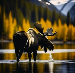 Moose in a river