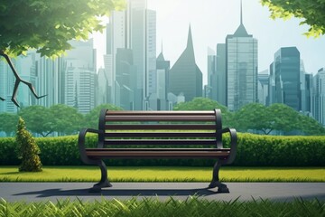 peaceful park bench with a stunning cityscape in the background Generative AI 