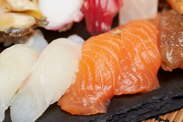 Different types of sushi on a plate