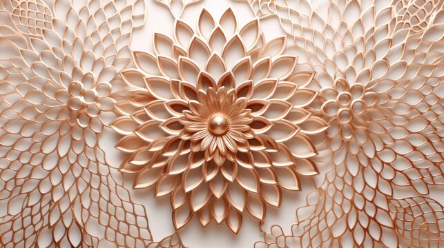 Intricate rose gold flower pattern, textured background