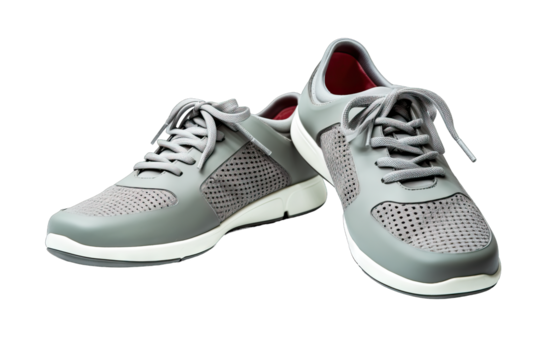 athletic active adventure jogging woman sport attire casual exercise laced sneaker shoelace fashion isolated shoe A pair grey white background Comfortable pore Breathable rubber shoes Footwear