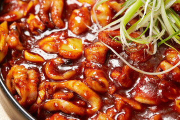 Stir fried spicy vegetable octopus  