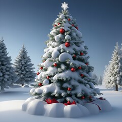 Christmas tree with lots of snow. calm christmas with snowing background