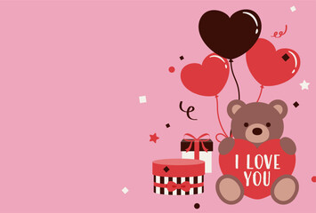 valentine vector background with a teddy bear for banners, cards, flyers, social media wallpapers, etc.
