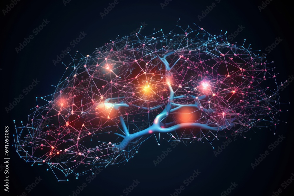 Wall mural spread of digital brain connections. Artificial intelligence and the idea of neural networks. Concept for mapping the brain's neuronal connections and, Generative AI  - Wall murals