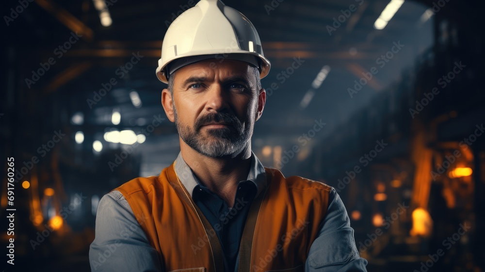Aufkleber professional engineer architect worker standing at industrial factory. generative ai.