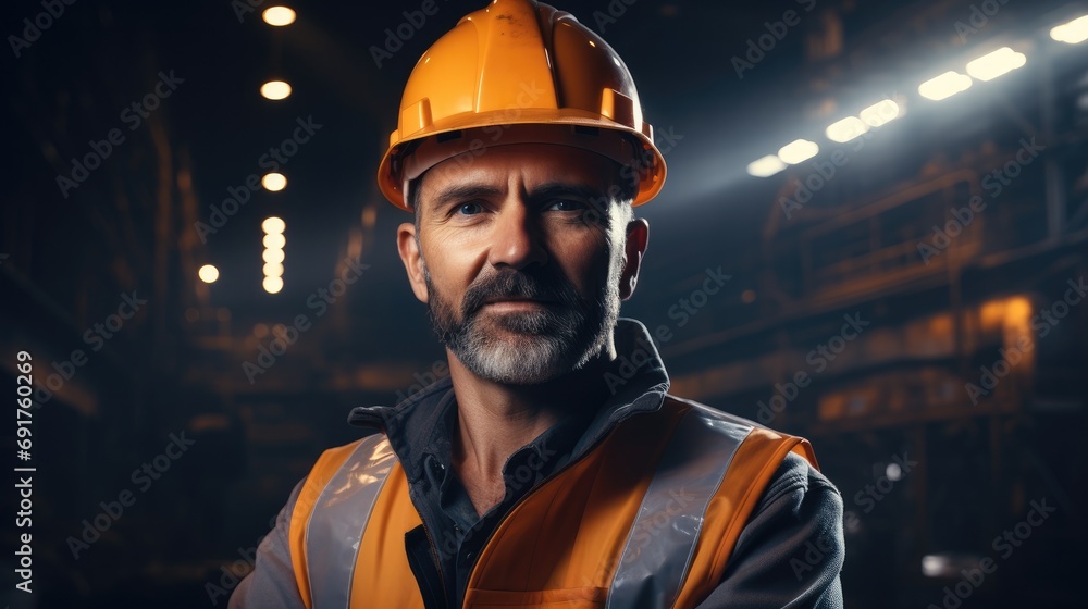 Poster Professional engineer architect worker standing at industrial factory. Generative AI.
