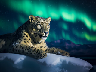 A Photo of a Jaguar at Night Under the Aurora Borealis