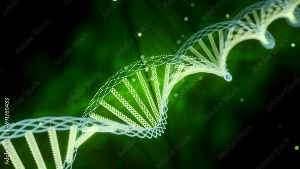 Poster glowing dna spiral in rotation. design. rotating spiral with colored glow. beautiful animation of gl