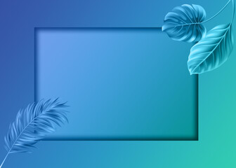 Tropical Leaves isolated on blue copy space 