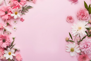 pink background with beautiful flowers. Copy Space. Free Space.