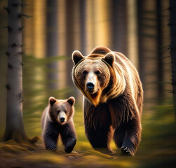brown bear with cub