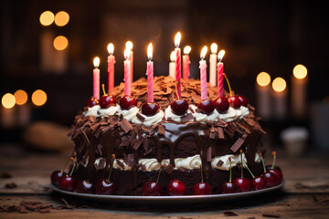 Tarta de cumplea&ntilde;os de selva negra.