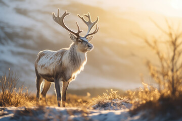 a reindeer in frosty forest