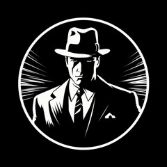 Mafia logo, mysterious man, black and white illustration, AI generated Image