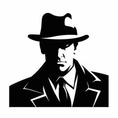 Mafia logo, mysterious man, black and white illustration, AI generated Image