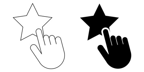 outline silhouette hand click star icon set isolated on white background