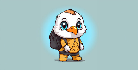 a mascot logo of a cute baby bald eagle wearing